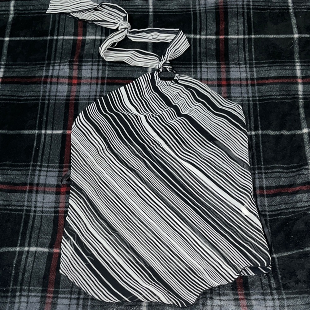 A. Byer Black and White Sheer Halter Top